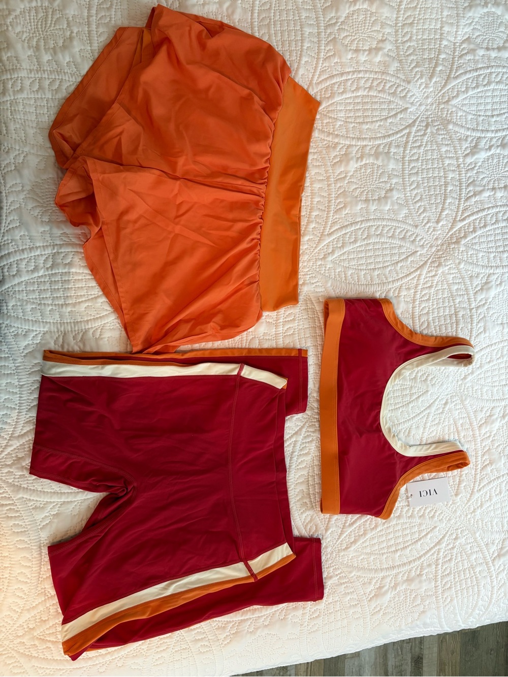 Vici Orange & Red Three-Piece Active Set